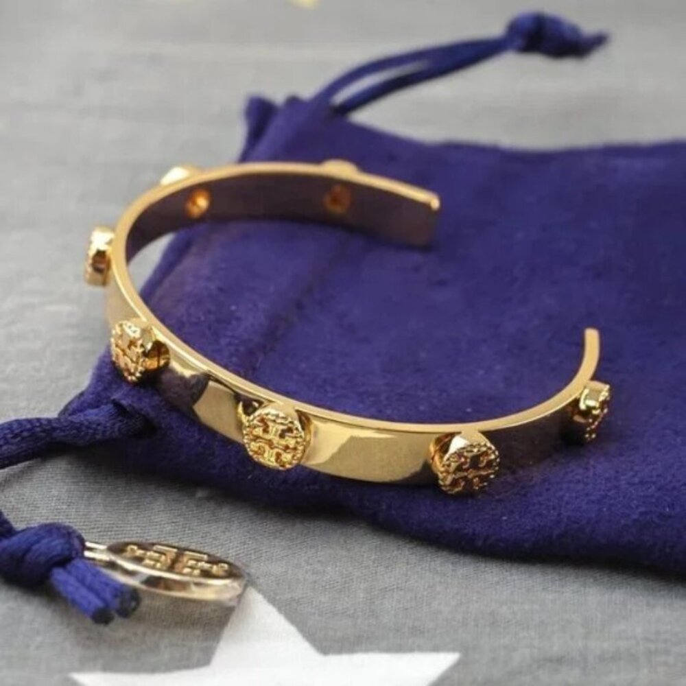 Tory Burch 18k Gold Studded Cuff Open Bracelet